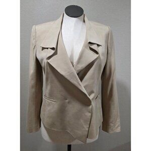 Ann Taylor Petite Beige Blazer Jacket 14P Double-Breasted Lined